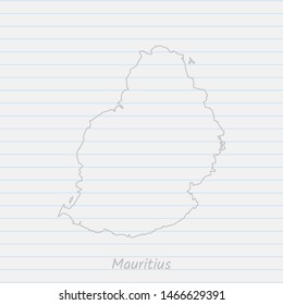 Mauritius map hand drawn gray outline on notebook background. Vector Illustration EPS10.
