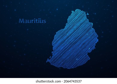 Mapa mauriciano dibujado a mano dibujando un esbozo.Mapa vectorial de estilo futurista sobre fondo del espacio azul oscuro. Ilustración vectorial.
