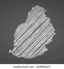 Mauritius map hand drawn sketch. Vector concept illustration flag, scribble map. Country map for infographic, brochures and presentations isolated on black background. Vector illustration.