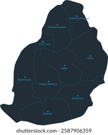 Mauritius map high detailed with administrative divide by state, capital cities names, outline simplicity style. Vector illustration EPS10.