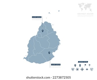 Mauritius-Karte der infografischen blauen Navigator-Pin-Position Überprüfung der Kommunikation Informationsplan Position.