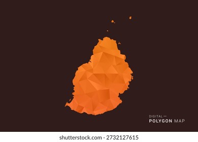 Mapa de Mauricio - bajo Vector de polígono polivinílico, silueta triangulada geométrica en tonos naranja y marrón oscuro, estilo infográfico moderno limpio, fondo aislado.