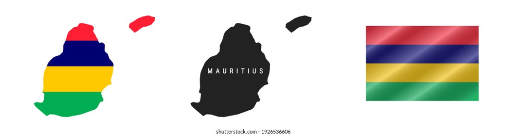 Mauritius. Map with masked flag. Detailed silhouette. Waving flag. Vector illustration isolated on white.