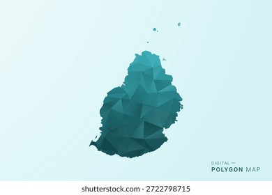 Mauritius Map - Ilustración vectorial de estilo polígono en diseño geométrico azul-verde verde azulado bajo poli, silueta minimalista moderna.