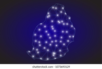 Mauritius map of polygonal mosaic lines network, rays and space stars of vector illustration