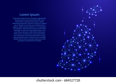 Mauritius map of polygonal mosaic lines network, rays and space stars of vector illustration.