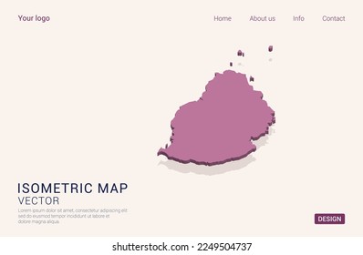 Mauritius map purple on white background with 3d isometric vector illustration