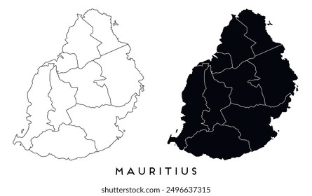 Mauritius Karte der Regionen Bezirke Vektor schwarz auf weiß und Umriss