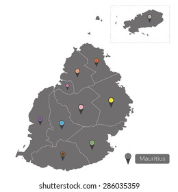 Mauritius map with regions on white background. 