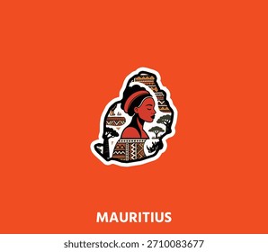 A Mauritius map sticker featuring rich African tribal patterns and creative cultural elements. Perfect for tourism visuals, branding, posters, and merchandise.	