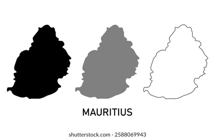 mauritius map in various style outline, black, and gray