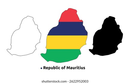 Vector de mapas de Mauricio - Country Outline, Flag Inside Map, versión en blanco y silueta