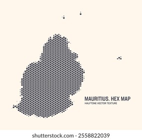 Mauritius Map Vector Hexagonal Halftone Pattern Isolate On Light Background. Hex Texture in the Form of Map of Mauritius. Modern Technologic Military Contour Map for Design or Business Projects