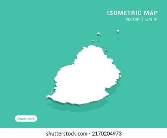 Mauritius map white on green background with 3d isometric vector illustration.