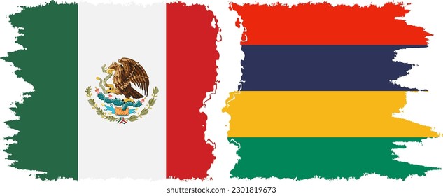 Mauritius and Mexico grunge flags connection, vector