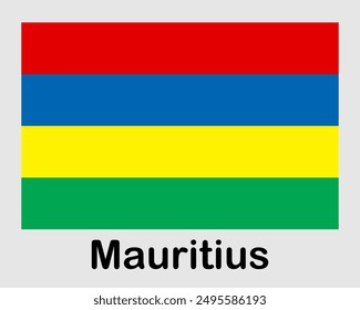 Mauritius national flag. Banner, state symbol, flagpole.