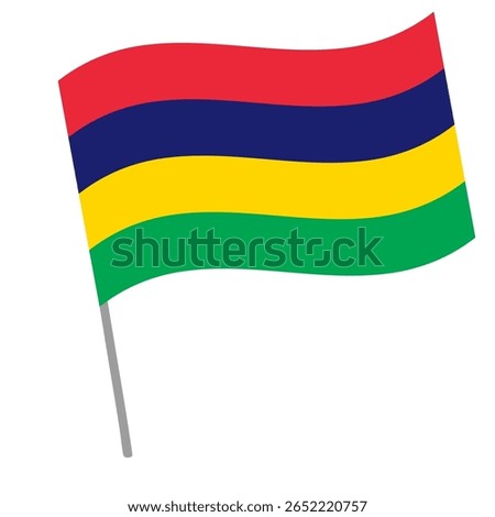 Mauritius national flag flutters with flagpole