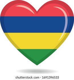 Mauritius national flag in heart shape vector illustration