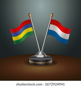 A tabela de sinalizadores de Maurício e Holanda tem relação com o plano de fundo de gradiente. Ilustração de vetor
