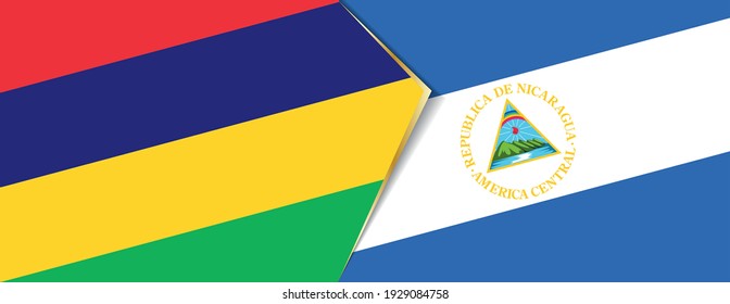 Mauritius and Nicaragua flags, two vector flags symbol of relationship or confrontation.