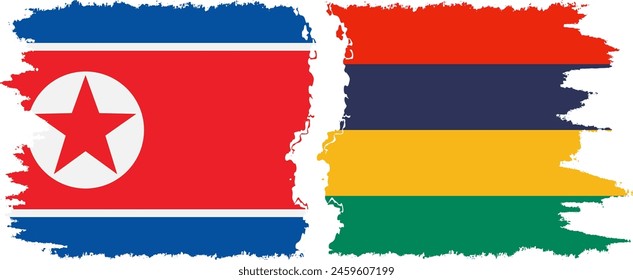 Mauritius and North Korea grunge flags connection, vector