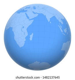 Mauritius on the globe. Earth centered at the location of the Republic of Mauritius. Map of Mauritius. Includes layer with capital cities.