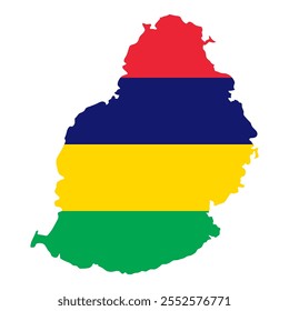 Esquema del mapa de Mauricio sobre el fondo de la bandera nacional