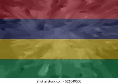 Mauritius painted / drawn vector flag. Dramatic, unusual look. Vector file contains flag and texture layers