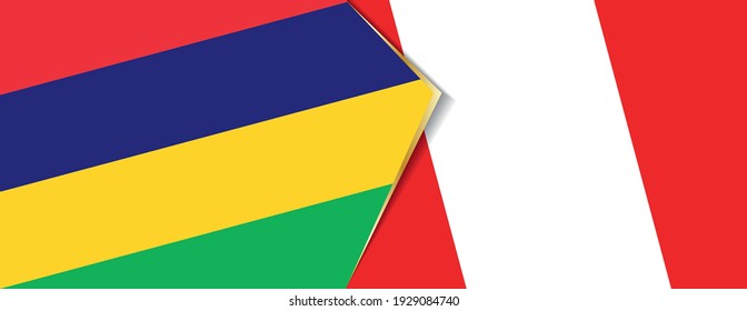 Mauritius and Peru flags, two vector flags symbol of relationship or confrontation.
