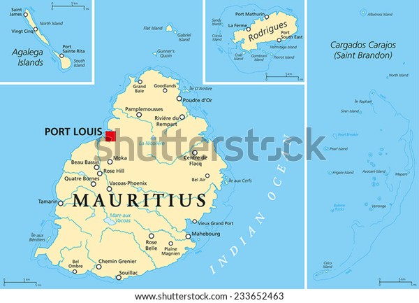 Mauritius Political Map Capital Port Louis Stock Vector (royalty Free 