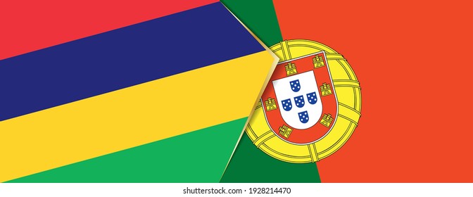 Mauritius and Portugal flags, two vector flags symbol of relationship or confrontation.