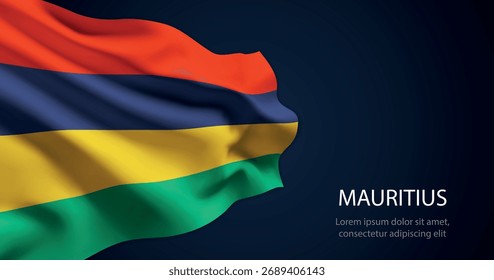 Bandera realista de Mauricio ondeando con textura de seda suave e iluminación dramática