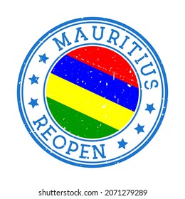 Mauritius Reopening Stamp. Round badge of country with flag of Mauritius. Reopening after lockdown sign. Vector illustration.