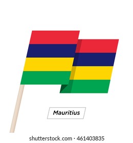 Mauritius Ribbon Waving Flag Isolated on White. Vector Illustration. Mauritius Flag with Sharp Corners