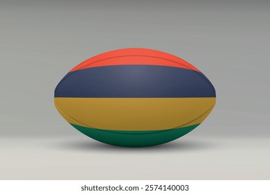 Mauritius rugby ball featuring the national flag design on a gray background