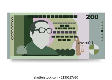 Mauritius Rupee Vector Illustration. Mauritian money set bundle banknotes. Paper money 200 MUR. Flat style. Isolated on white background. Simple minimal design.