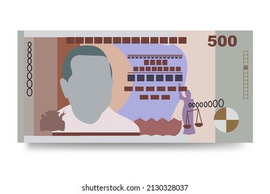 Ilustración del vector de rupias de Mauricio. Dinero mauriciano pone billetes en paquete. Dinero en papel 500 MUR. Estilo plano. Aislado sobre fondo blanco. Diseño sencillo y mínimo.