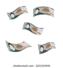 Mauritius Rupee Vector Illustration. Mauritian money set bundle banknotes. Falling, flying money 1000 MUR. Flat style. Isolated on white background. Simple minimal design.