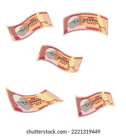 Mauritius Rupee Vector Illustration. Mauritian money set bundle banknotes. Falling, flying money 2000 MUR. Flat style. Isolated on white background. Simple minimal design.