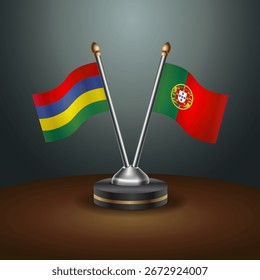Mauritius and Russian table flags relation  with gradient backgrund. Vector Illustration
