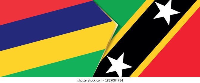 Banderas de Mauricio y Saint Kitts y Nevis, dos banderas vectoriales símbolo de relación o enfrentamiento.