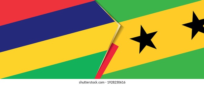 Mauritius and Sao Tome and Principe flags, two vector flags symbol of relationship or confrontation.