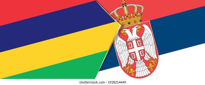 Banderas de Mauricio y Serbia, dos banderas vectoriales símbolo de relación o enfrentamiento.