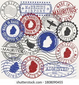 Mauritius Set of Stamps. Travel Passport Stamps. Made In Product Design Seals in Old Style Insignia. Icon Clip Art Vector Collection.