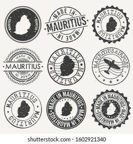 Mauritius Set of Stamps. Travel Stamp. Made In Product. Design Seals Old Style Insignia.