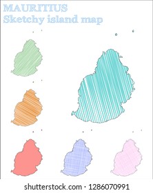 Mauritius sketchy island map. Classy hand-drawn island in a creative, childish style Mauritius vector illustration.