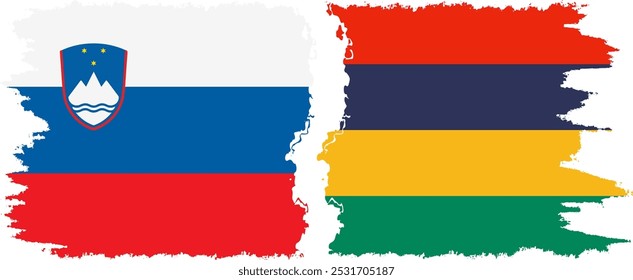 Mauritius and Slovenia grunge flags connection, vector