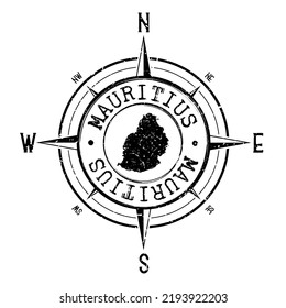 Mauritius Stamp Map Compass Adventure. Illustration Travel Country Symbol. Seal Expedition Wind Rose Icon.