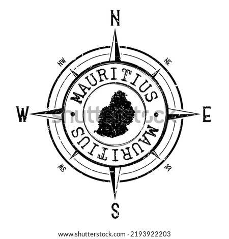 Mauritius Stamp Map Compass Adventure. Illustration Travel Country Symbol. Seal Expedition Wind Rose Icon.