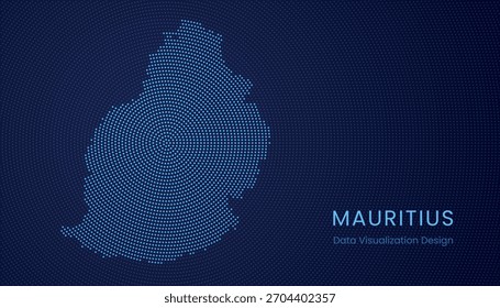 Mauritius stylized dotted map in modern circular data tech visualization concept.